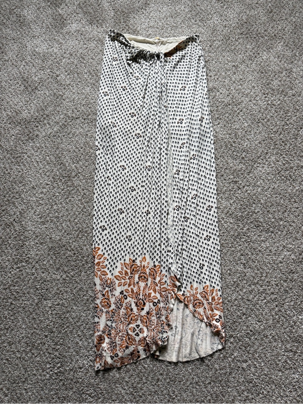 Free People White Maxi Skirt with Brown Floral Hem